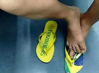 Why tease with flip flops in candid brazilian mature foot fetish voyeur moment?