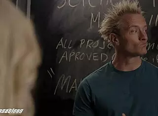 Hey, this freshman college girl step sister is sucking it up in the classroom with deepthroat action