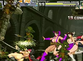 hey, check out mondragon battling in the goblin temple with sexy monster fights