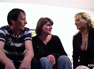 I'm so thrilled with this real german mature wife and her big natural tits in surprise ffm threesome casting.