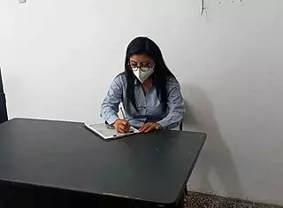 I fucked my stepdad's secretary in the office discovering she's a puta seducing me at work. We had sex on desk then standing slow.