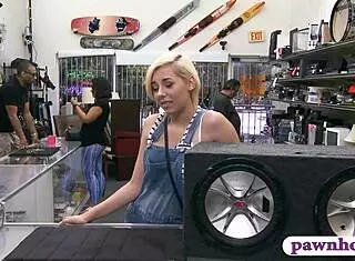 hey, this blondie babe sells her bf's subwoofer speaker and then gets pounded hard in reality scene