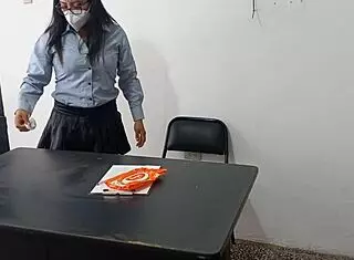 I fucked my stepdad's secretary in the office discovering she's a puta seducing me at work. We had sex on desk then standing slow.