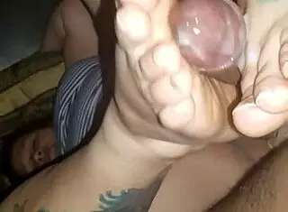 Hey, can you handle this nice footjob from a chubby Latina wife using her toes on a big black cock until cumshot?