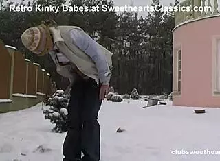 I love masturbating naked in the snow with my tight shaved pussy and dildo