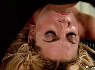 Tied Blonde in Stockings Gets Pussy Plugged