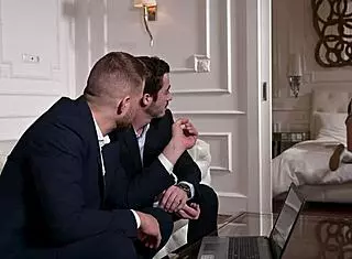 seductive candie luciani tempts businessmen into dp anal pussy fucking