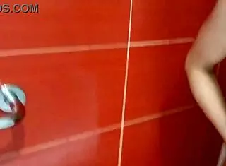 my milf latina's huge natural tits nipples shine under shower