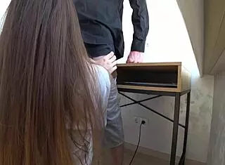 Boss rams hot secretary's big ass on desk in miniskirt stockings