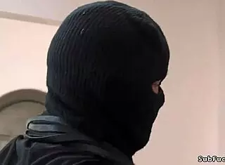 bdsm couple enacts robbery roleplay with bound submission and rough play