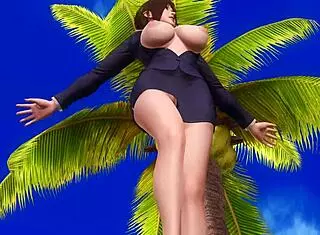 Beach Posing in Skirt Panties Topless Close-Up