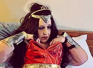 granny in fishnets corset gives justice league blowjob cosplay 😍👵💋