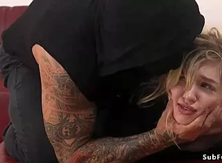 bdsm couple enacts robbery roleplay with bound submission and rough play