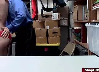 Curious teen shoplifter bends rules sucking officer's thick cock in backroom deal