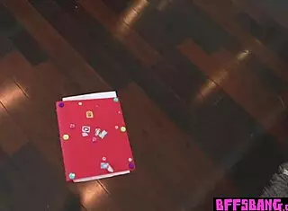 blindfolded bookworm teen 18+ gets surprised by old men's big cocks in 4some