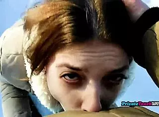 Russian Stepsister's Outdoor Deepthroat Cumshot