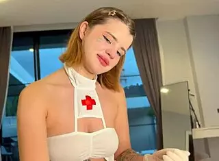 luscious brunette teen nurse 18+ milks big cock cum in hospital