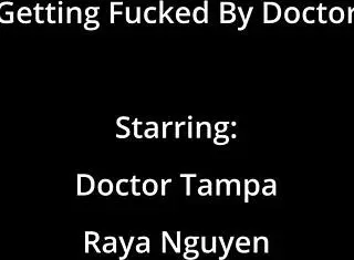 Raya Nguyen gulps dick twice then doctor pounds her bent over.