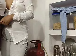 girlfriend bent over kitchen counter for rough quickie doggystyle cumshot