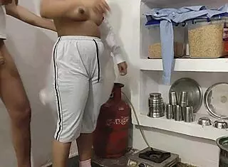 girlfriend bent over kitchen counter for rough quickie doggystyle cumshot