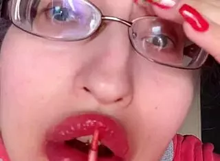 ASMR Bimbo Devours Banana With Pink Lipstick And Long Nails