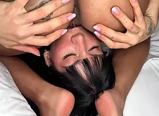 three horny latina friends lick and scissor wet pussies in lesbian threesome