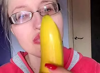 ASMR Bimbo Devours Banana With Pink Lipstick And Long Nails