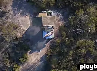 Brunette milf strips outdoor shows bubble butt