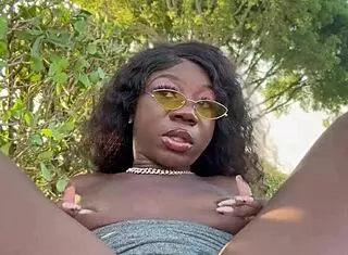 hey lola black fingers her wet pussy outdoors in college dorm vibes