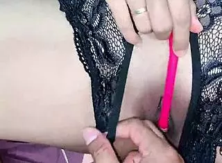 Hijab girl craves vibrator and cock double play