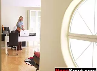 Hot gilf stepgranny kneels sucking young cock eagerly now