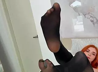 Sweetie Fox's nylon stockings hug big ass during footjob wife pounding