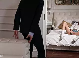 seductive candie luciani tempts businessmen for wild dp in bedroom 👅