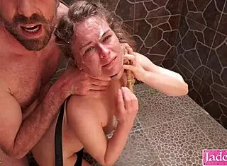 bdsm leashed cumslut gagging bound shower humiliation