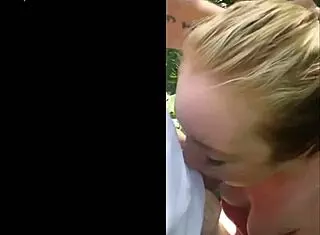 Cute blonde tinder date drops for public outdoor pov blowjob
