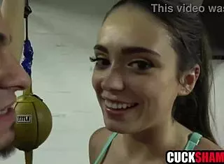 Cuck hubby watches wife devour trainer's cock then get fucked hard