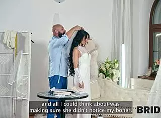 skinny bride's perfect shaved pussy stretched by salon owner's monster cock on wedding day