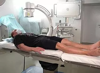 Real Hospital Nurse in Miniskirt Desk Fucks Patient Doggy and Blowjob Public