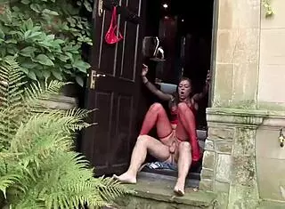 jade kneels in toilet slurping cock before riding to creampie in stockings