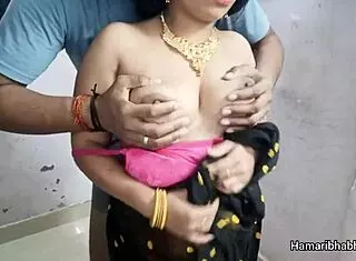 desi bhabhi's curves bounce wild in yellow saree pounding