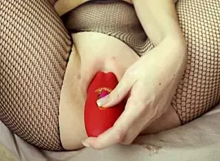 muscular girl squirts twice riding juicy dildo in fishnets