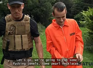 mature blonde cougar deepthroats robber with huge natural boobs