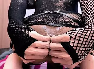 damn shemale, that huge ass cage dildo pushes your narrow fishnet hole deep