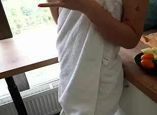 my girlfriend's tight pussy gets kitchen creampie riding cowgirl moaning hard