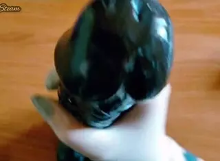 wanna see me jerk this big black dildo with gloves pov closeup fetish homemade?