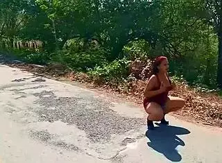 mexican milf flashes natural tits and ass on cancun streets to neighbors