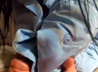 Cum Loads Cover Sky Blue Jacket White Pantyhose for Impotent Husband Tease