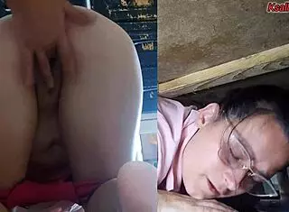 stepson spots helpless stepmom stuck under sink and pounds her wet pussy