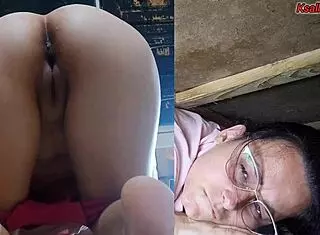 stepson spots helpless stepmom stuck under sink and pounds her wet pussy