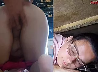 stepson spots helpless stepmom stuck under sink and pounds her wet pussy